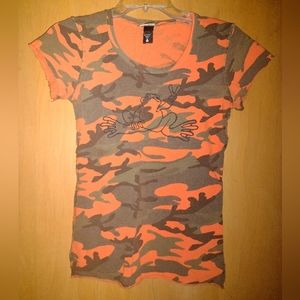 Peace Frogs Orange Camo Shirt Size Medium